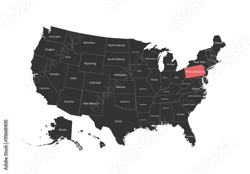 Map of the USA. Image with clipping path and name of states. State mark. Vector illustration.