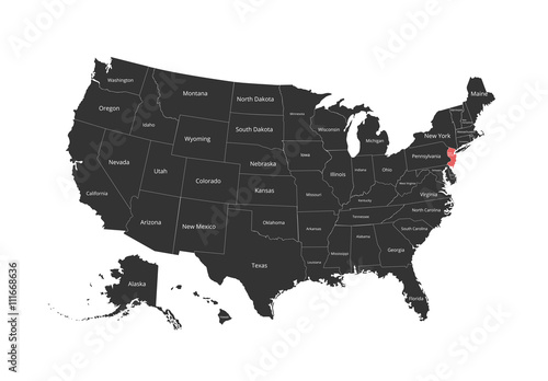 Map of the USA. Image with clipping path and name of states. State mark. Vector illustration.