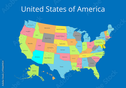Map of the USA. Image with clipping path and name of states. State mark Vector illustration.