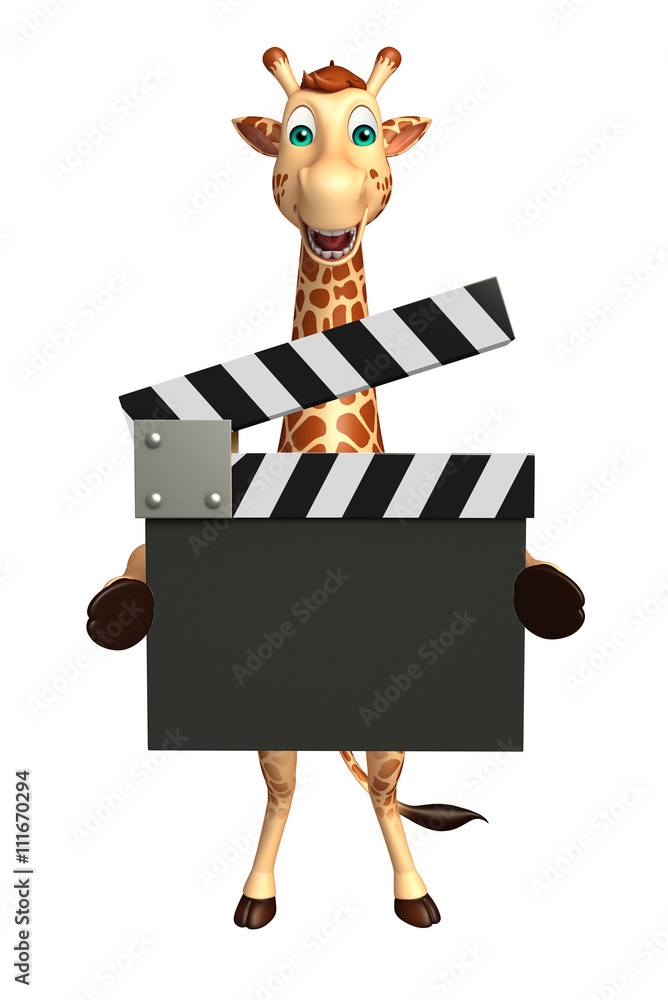 Fototapeta premium Giraffe cartoon character with clapboard
