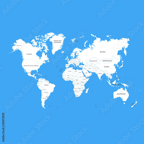 World map with country names. Vector illustration.