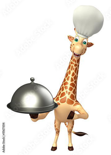Giraffe cartoon character  with chef hat and cloche