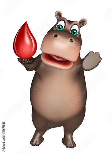 fun Hippo cartoon character with blood drop