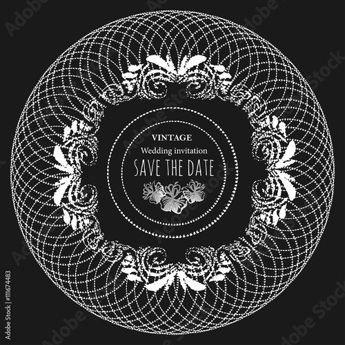 Grunge round wreath.Decorative floral frame.Floral pattern in a circle.The workpiece to create your design. Black and white pattern.