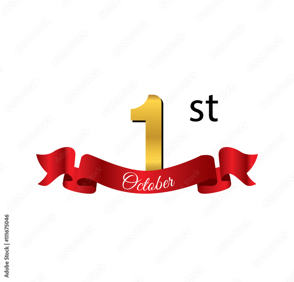 1 october golden calendar with red ribbon 1 october golden calendar with red ribbon