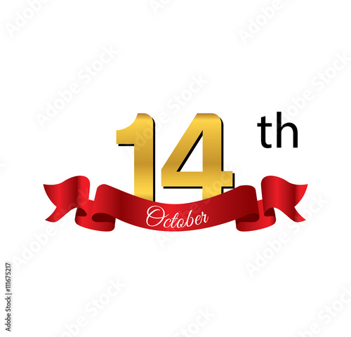 14 october golden calendar with red ribbon