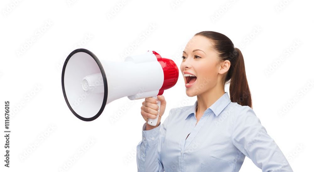screaming businesswoman with megaphone screaming businesswoman with megaphone