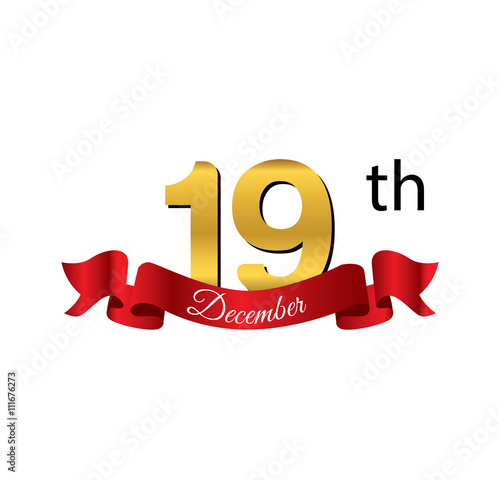 19 december golden calendar with red ribbon