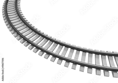 3D Illustration of a Single curved railroad track isolated