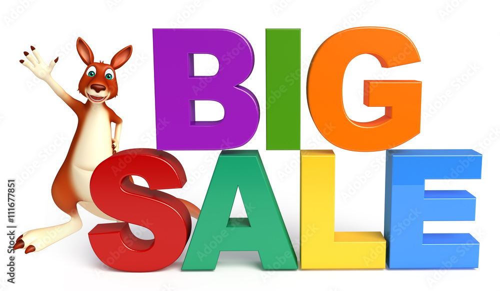 fun Kangaroo cartoon character with bigsale sign fun Kangaroo cartoon character with bigsale sign