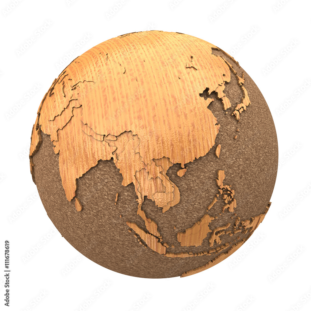 Naklejka premium Southeast Asia on wooden planet Earth