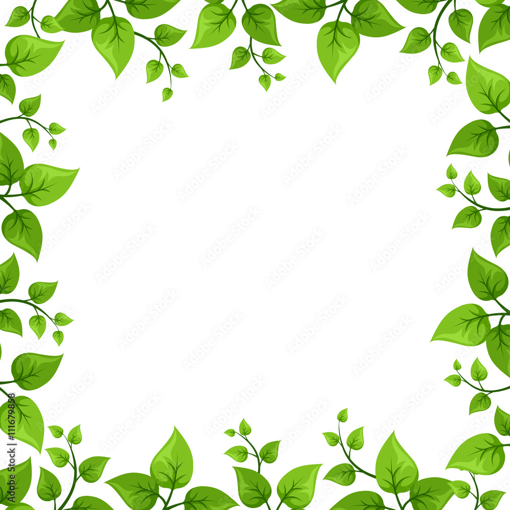 Vector background frame with green leaves.