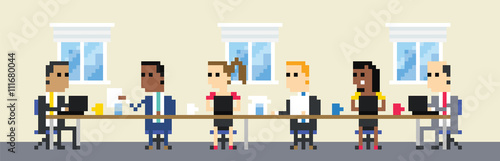 Pixel Art Image Of Business Team Meeting In Boardroom