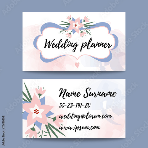 Vector pastel feminine business card template mockup with logo flower. Suitable for wedding planners or florist owners