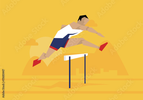 Illustration Of Male Athlete Competing In Hurdles Race