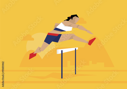 Illustration Of Female Athlete Competing In Hurdles Race