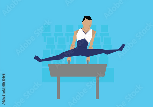 Illustration Of Male Gymnast Competing On Pommel Horse 