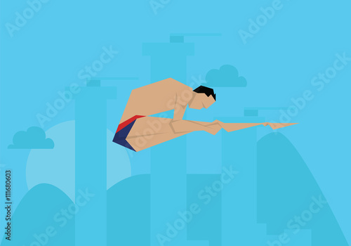 Illustration Male Swimmer Competing In Diving Event 