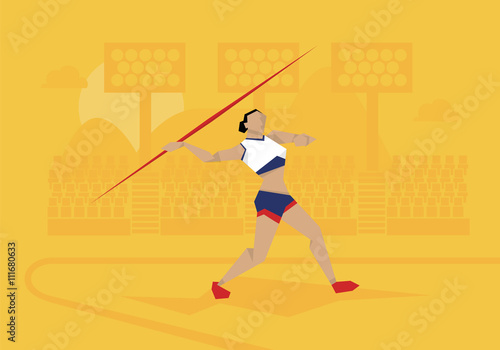 Illustration Of Female Athlete Competing In Javelin Event