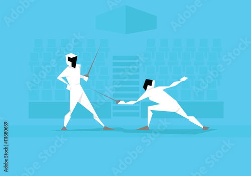 Illustration Of Two Male Fencers Competing In Event 