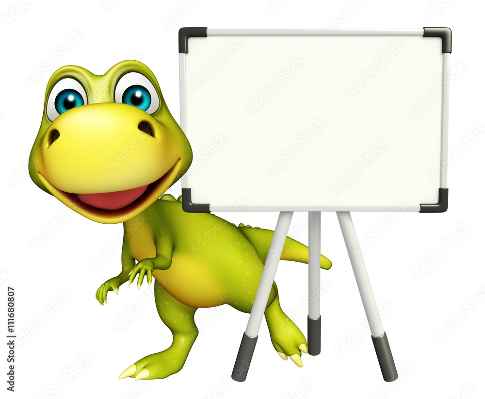 Fototapeta premium fun Dinosaur cartoon character with white board