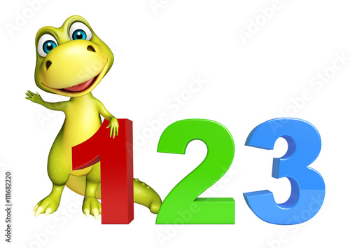 cute Dinosaur cartoon character with 123 sign