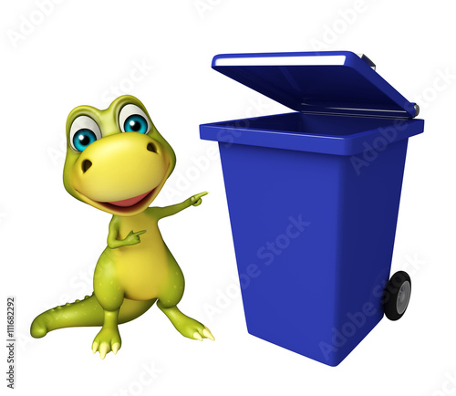 cute Dinosaur cartoon character with dusbin