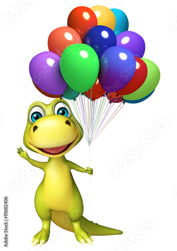 fun Dinosaur cartoon character with balloons