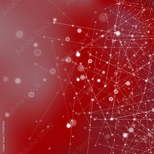 Red Technology Background with Particle, Molecule Structure. Genetic and Chemical Compounds. Communication Concept. Space and Constellations.