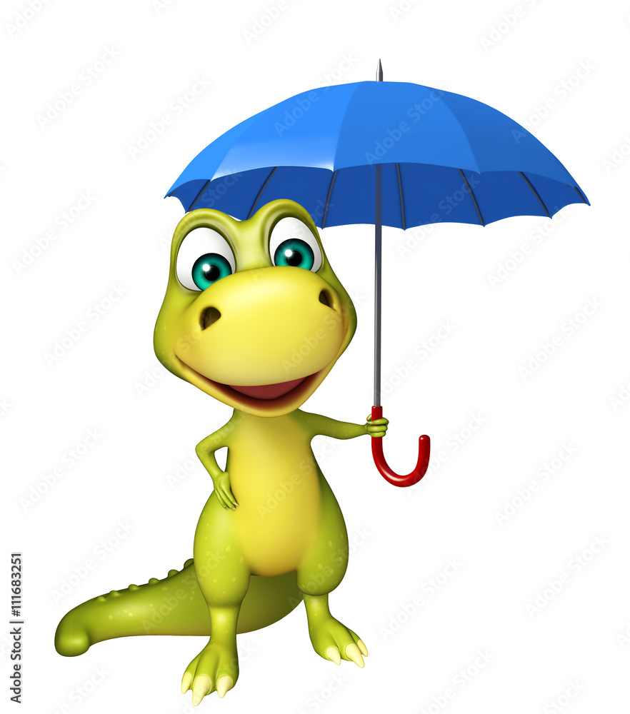 Fototapeta premium Dinosaur cartoon character with umbrella