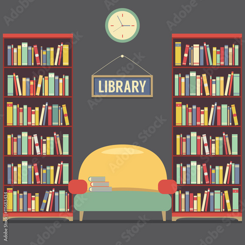Empty Reading Seat In Library Vector Illustration.