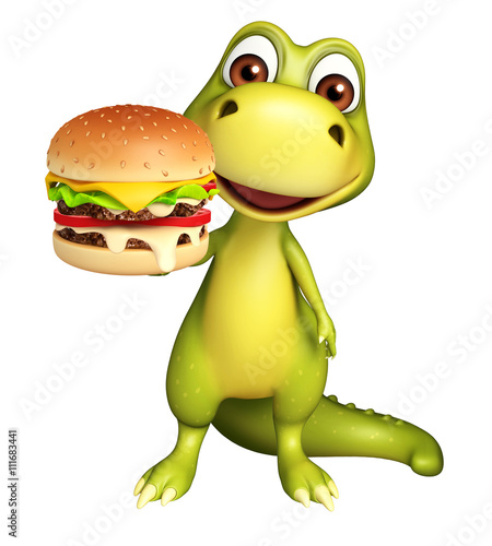 cute Dinosaur cartoon character with burger