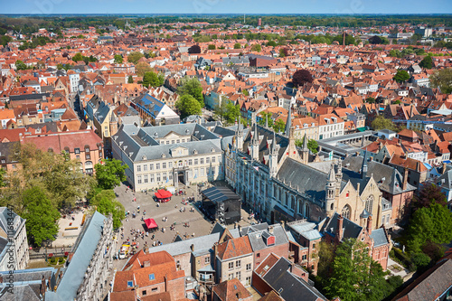 View over Bruges / Beautiful old town of Bruges in Belgium photo