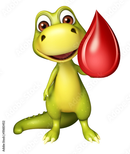 Dinosaur cartoon character with blood drop
