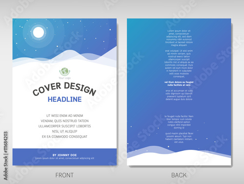 Book, brochure, flyer or report cover template design in moonlight and mountain theme A4 size