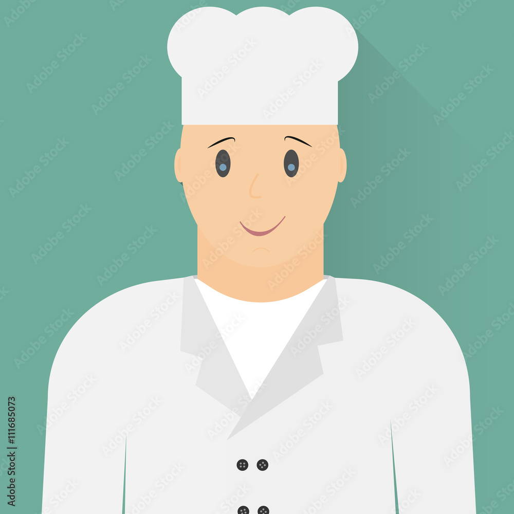 Vector illustration. Chef Icon. Young bald chef in a chef's hat Vector illustration. Chef Icon. Young bald chef in a chef's hat