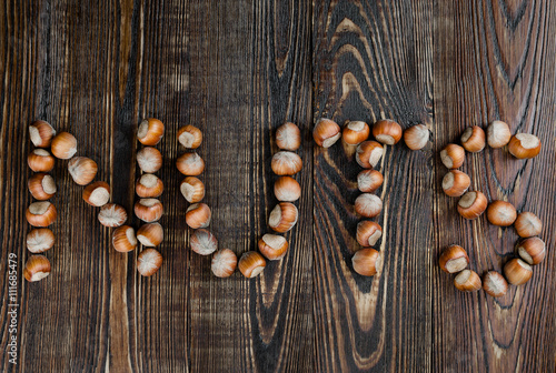 The word "nuts" of hazelnut