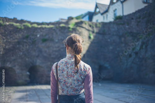 Woman at historic site