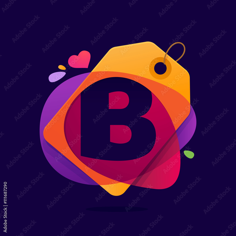 Fototapeta premium B letter logo with Sale tag heart and splashes.