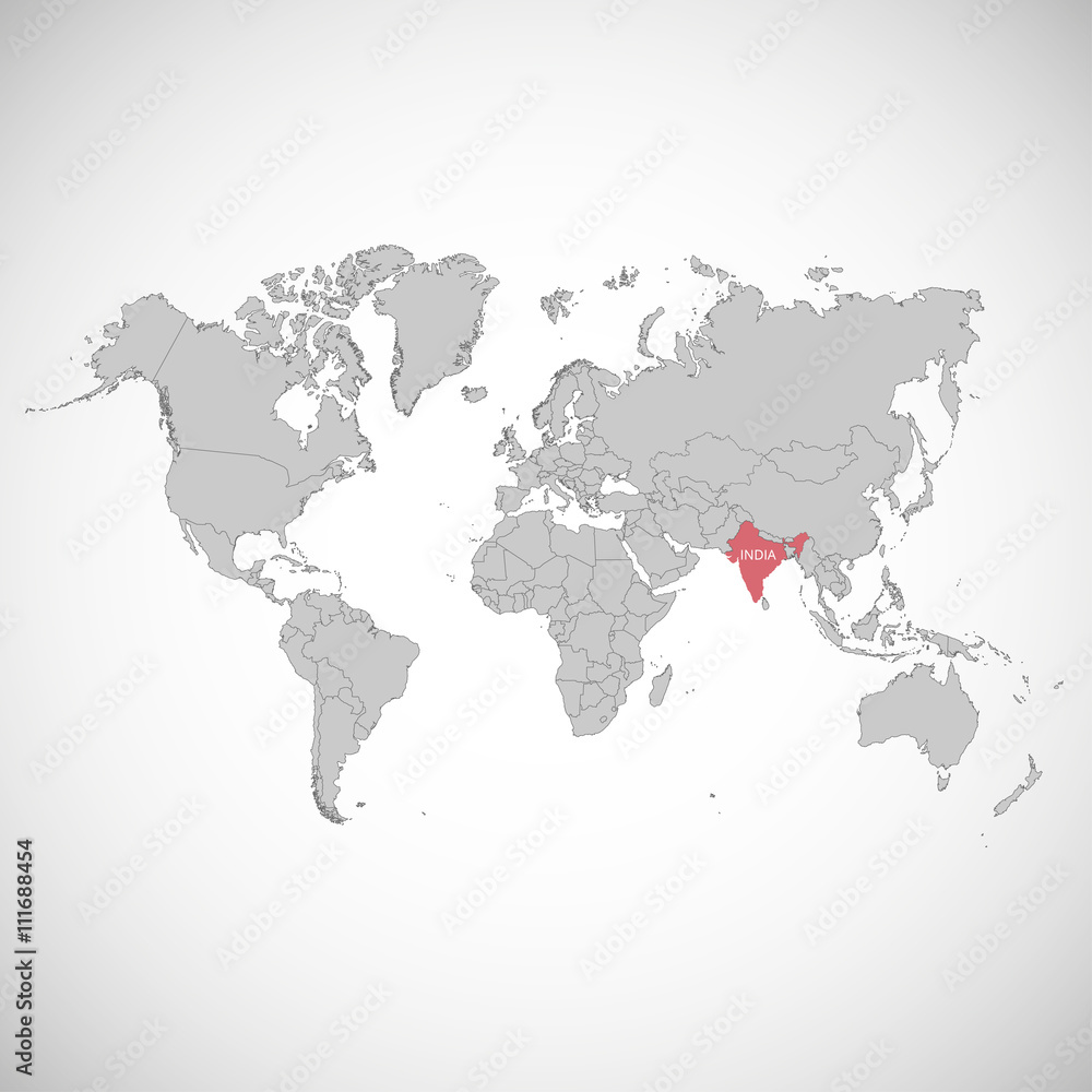 World map with the mark of the country. India. Vector illustration.