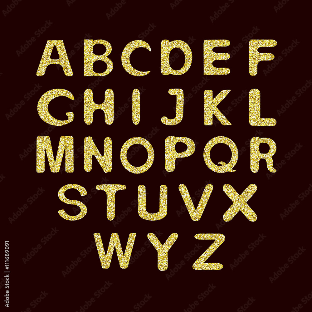 Alphabet Set.  Aphabetic fonts with golden glitter.