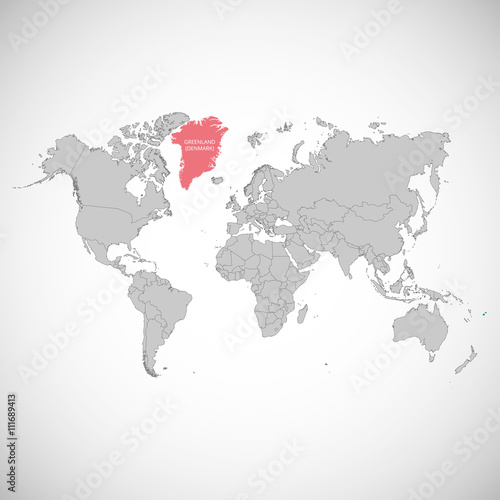 World map with the mark of the country. Greenland. Vector illustration.