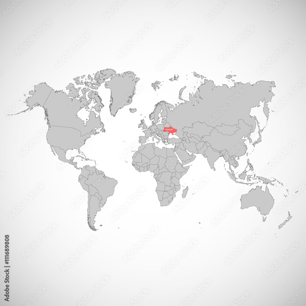 World map with the mark of the country. Ukraine. Vector illustration.