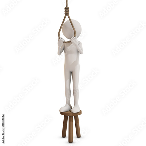 man trying to hang himself, 3D rendering