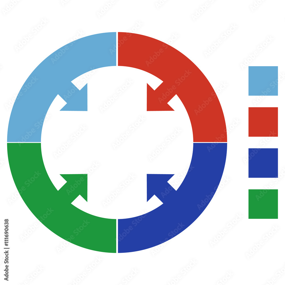 Obraz premium Element infographic circle sectors and arrows. Blue, red, blue, green pointers.
