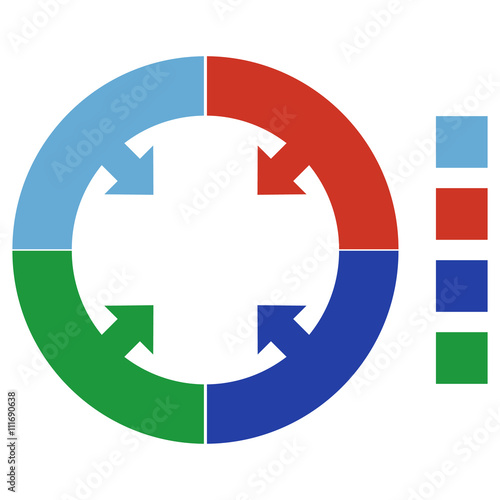 Element infographic circle sectors and arrows. Blue, red, blue, green pointers.