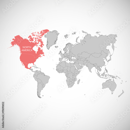 World map with the mark of the country. North America. Vector illustration.