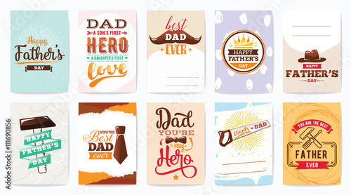 Happy fathers day cards set. Vector typography.