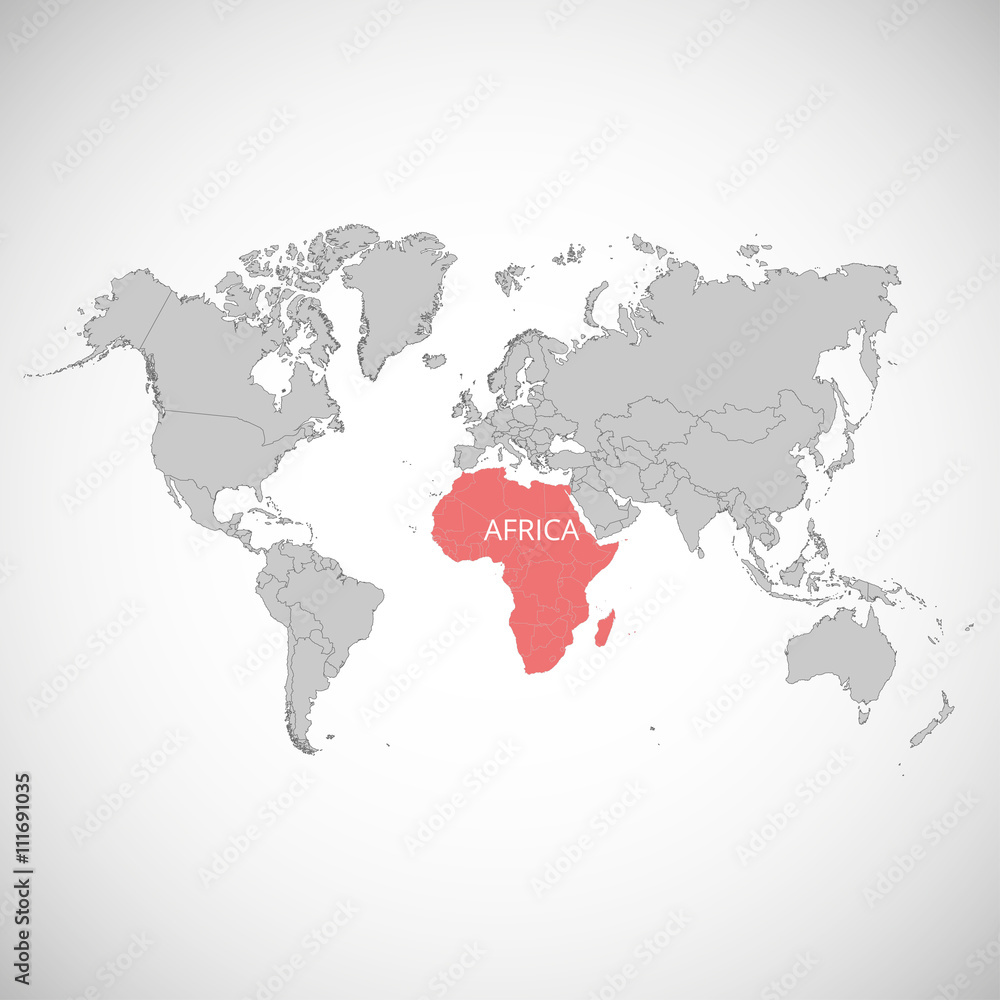 World map with the mark of the country. Africa. Vector illustration.