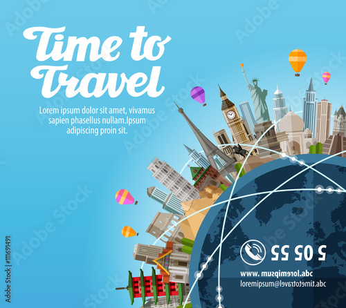 Travel to world. Landmarks on the planet. Journey. Vector illustration